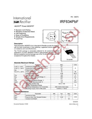 IRF634PBF datasheet  